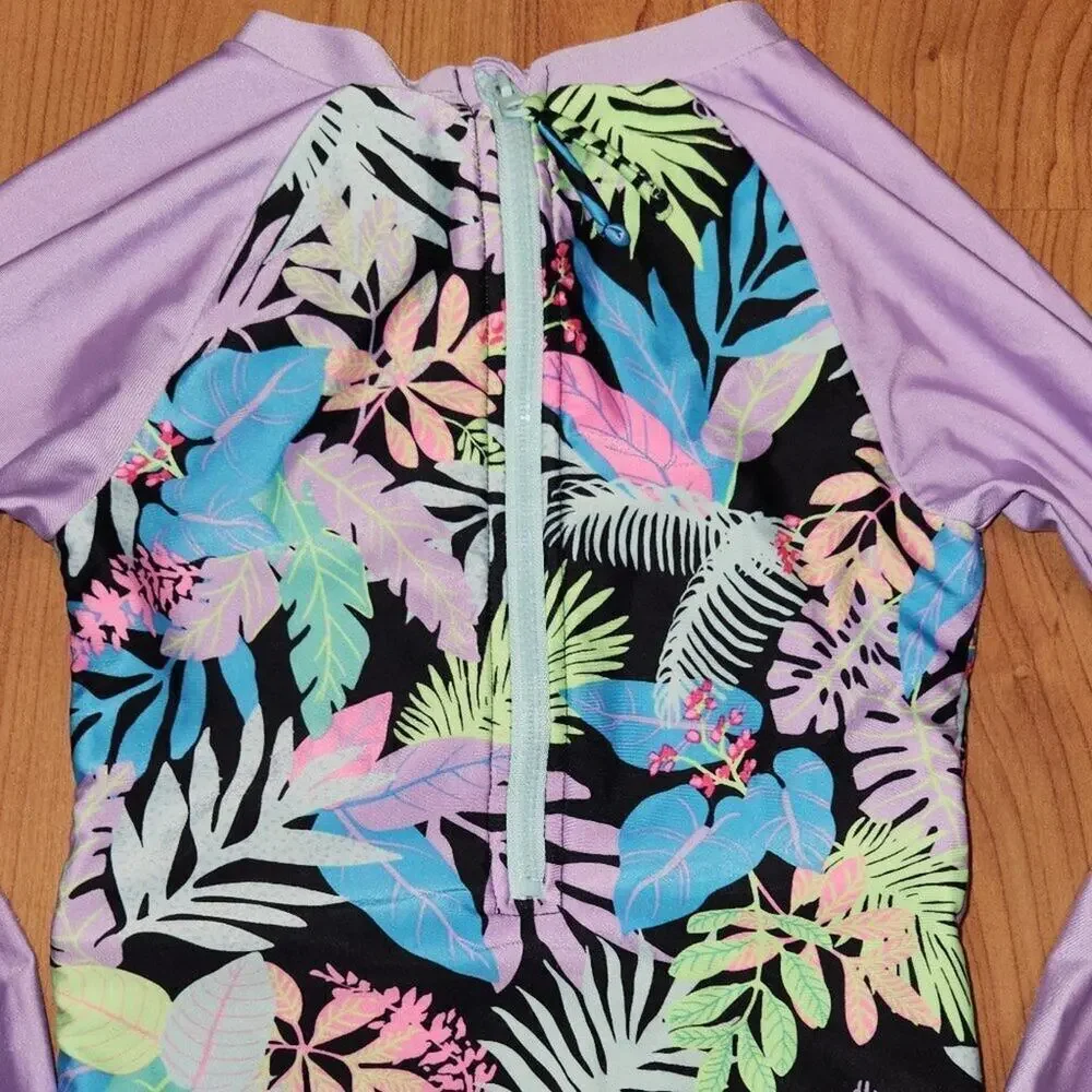 Girls' 'Just Vibing' Long Sleeve One Piece Rash Guard Large 10/12